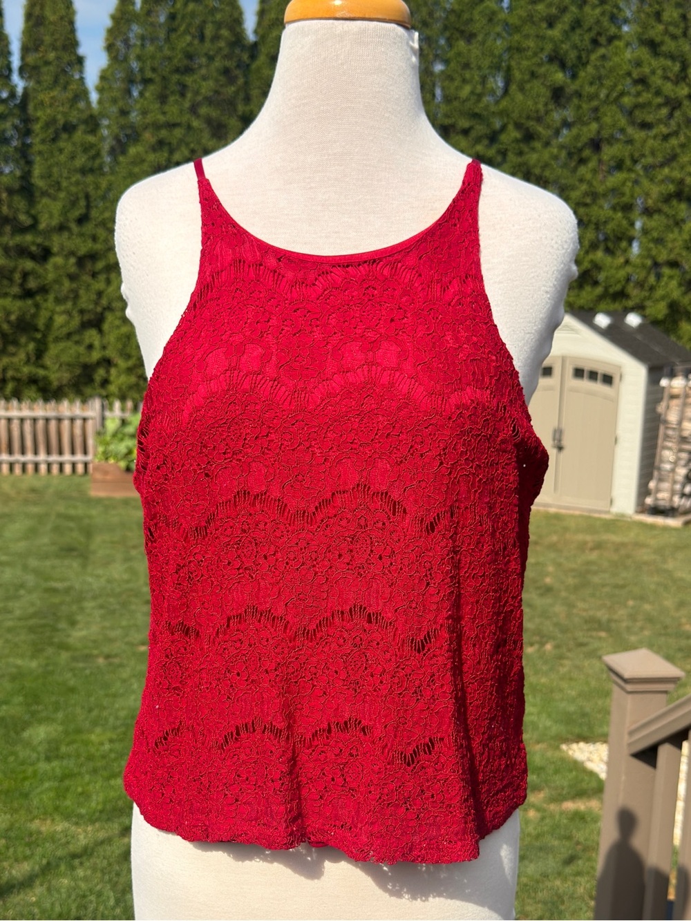Monteau Red Lace High-Neck Camisole blouse Sz XL